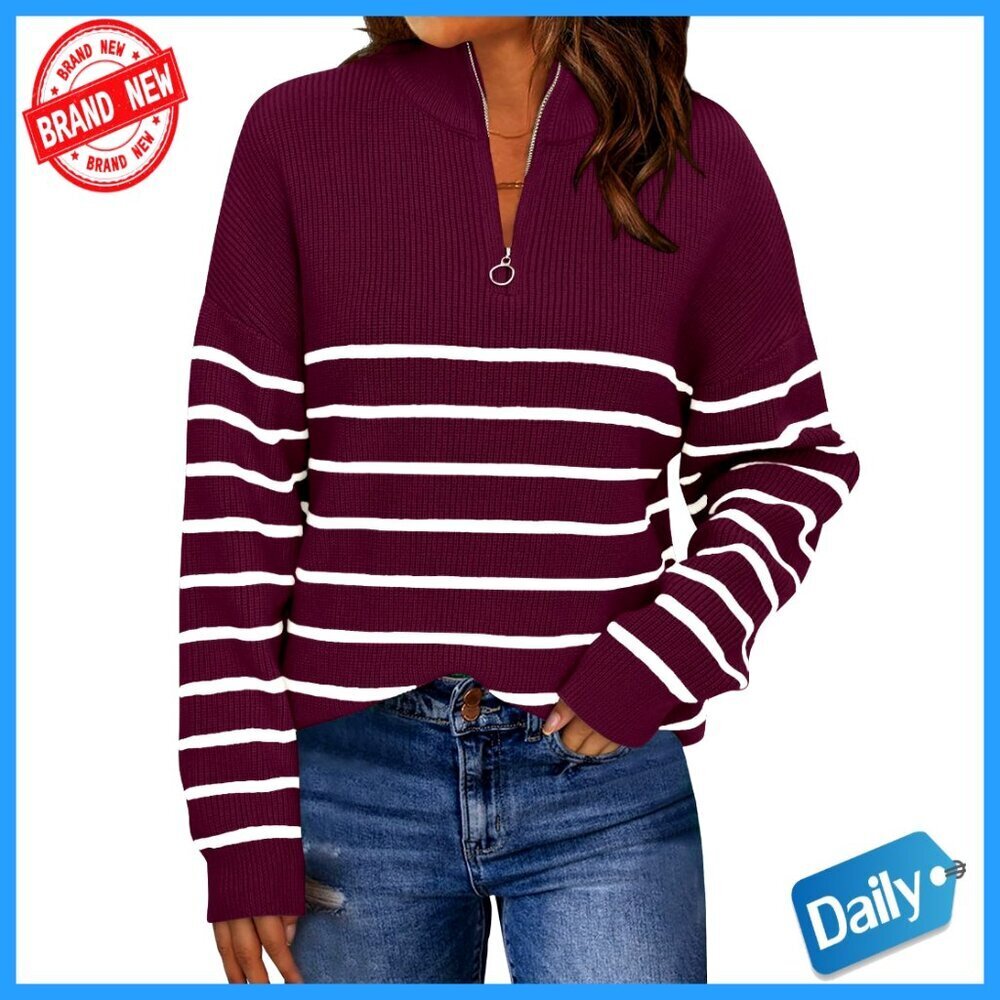 Oversized Quarter Zip Mock Turtleneck Sweater Pullover Long Sleeve Fall Winter
